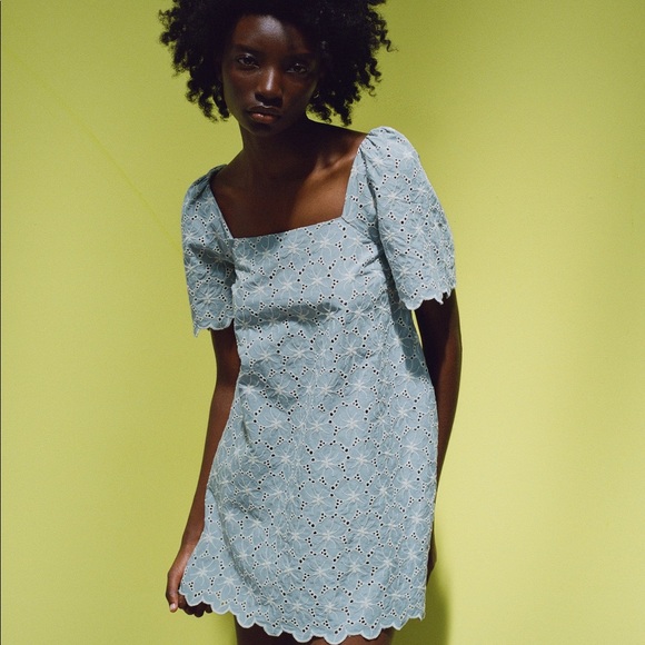 Zara Dresses Zara Light Blue With White Floral Embroidered Eyelet